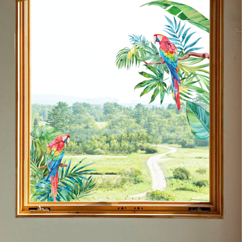 VA-F408UV akvarell roheline taim papagoi kodu klaasaken elektrostaatiline kaunistus kaunistamine kahepoolne visuaalne isekleepuv