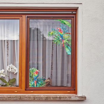 VA-F408UV akvarell roheline taim papagoi kodu klaasaken elektrostaatiline kaunistus kaunistamine kahepoolne visuaalne isekleepuv