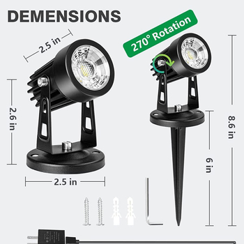 Vidinis 3 W trijų spalvų mažas prožektorius su reguliuojamu ryškumu, reguliuojama spalvų temperatūra, gali būti reguliariai komplektuojamas su važiuoklės įžeminimo kištuku vidaus kraštovaizdžio apšvietimui.