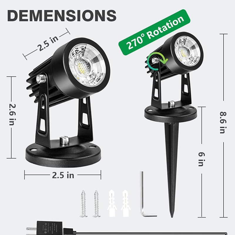 Vidinis 3 W trijų spalvų mažas prožektorius su reguliuojamu ryškumu, reguliuojama spalvų temperatūra, gali būti reguliariai komplektuojamas su važiuoklės įžeminimo kištuku vidaus kraštovaizdžio apšvietimui.