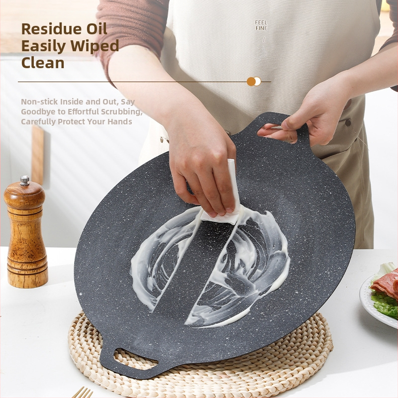 Кръгла плоча за печене на открито, корейска плоча за барбекю, касетъчна фурна, плоча за барбекю, тепаняки, домакински майфан каменен незалепващ тиган