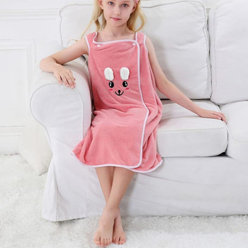 Vaikiškas nešiojamas triušio ausų formos vonios sijonas mergaitėms, sustorintas, vandenį sugeriantis, greitai džiūstantis koralų spalvos aksominis rankšluostis su paslėpta sagtimi, greitai sugeria vandenį