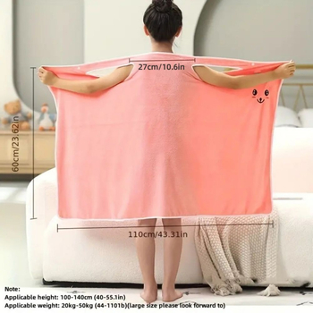 Vaikiškas nešiojamas triušio ausų formos vonios sijonas mergaitėms, sustorintas, vandenį sugeriantis, greitai džiūstantis koralų spalvos aksominis rankšluostis su paslėpta sagtimi, greitai sugeria vandenį