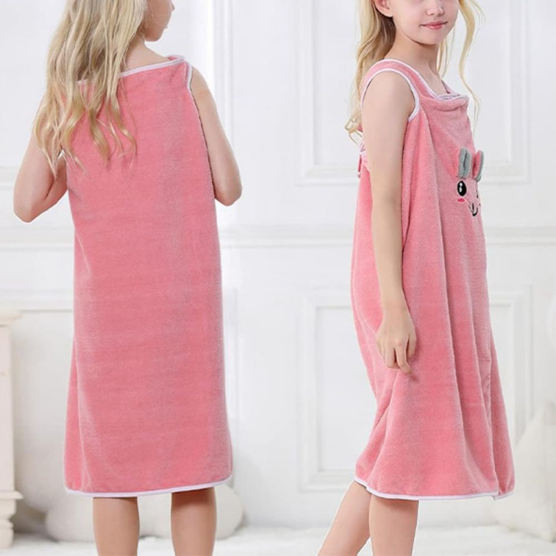 Vaikiškas nešiojamas triušio ausų formos vonios sijonas mergaitėms, sustorintas, vandenį sugeriantis, greitai džiūstantis koralų spalvos aksominis rankšluostis su paslėpta sagtimi, greitai sugeria vandenį