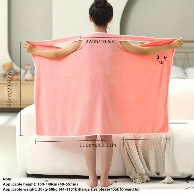 Vaikiškas nešiojamas triušio ausų formos vonios sijonas mergaitėms, sustorintas, vandenį sugeriantis, greitai džiūstantis koralų spalvos aksominis rankšluostis su paslėpta sagtimi, greitai sugeria vandenį