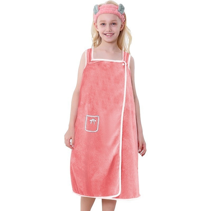 Vaikiškas nešiojamas triušio ausų formos vonios sijonas mergaitėms, sustorintas, vandenį sugeriantis, greitai džiūstantis koralų spalvos aksominis rankšluostis su paslėpta sagtimi, greitai sugeria vandenį