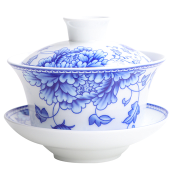 Didelio baltumo porceliano padidinimo 300 ml mėlynai baltas dubenėlis su dangteliu arbatai Didelis dubenėlis Yuan mėlynai baltas Sancai dubenėlis Trijų baterijų aštuonių lobių arbatai skirti dubenėliai