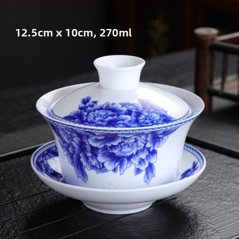Didelio baltumo porceliano padidinimo 300 ml mėlynai baltas dubenėlis su dangteliu arbatai Didelis dubenėlis Yuan mėlynai baltas Sancai dubenėlis Trijų baterijų aštuonių lobių arbatai skirti dubenėliai