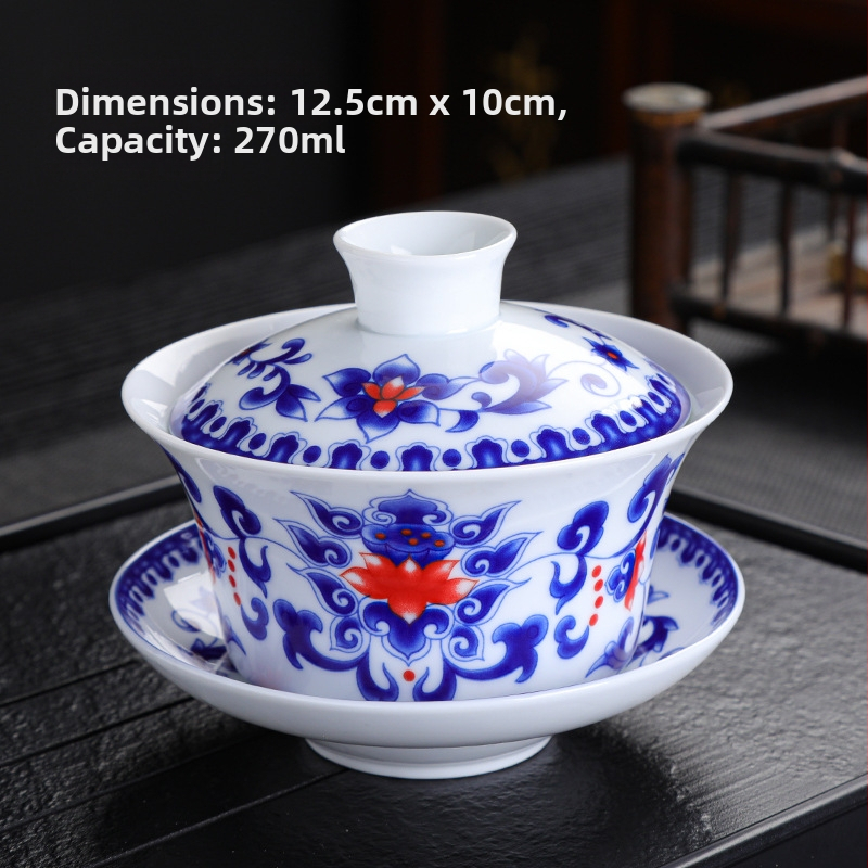 Didelio baltumo porceliano padidinimo 300 ml mėlynai baltas dubenėlis su dangteliu arbatai Didelis dubenėlis Yuan mėlynai baltas Sancai dubenėlis Trijų baterijų aštuonių lobių arbatai skirti dubenėliai