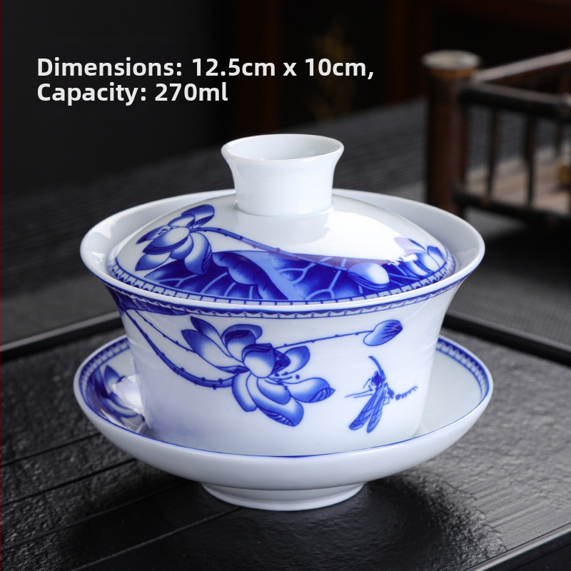 Didelio baltumo porceliano padidinimo 300 ml mėlynai baltas dubenėlis su dangteliu arbatai Didelis dubenėlis Yuan mėlynai baltas Sancai dubenėlis Trijų baterijų aštuonių lobių arbatai skirti dubenėliai