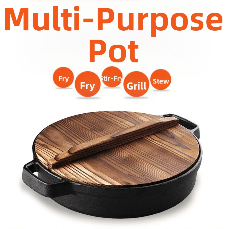 Чугунен тиган за пържене, удебелен чугунен тиган, чугунен тиган, индукционна печка, специален газов котлон, подходящ за старомоден домакински тиган с незалепващо покритие