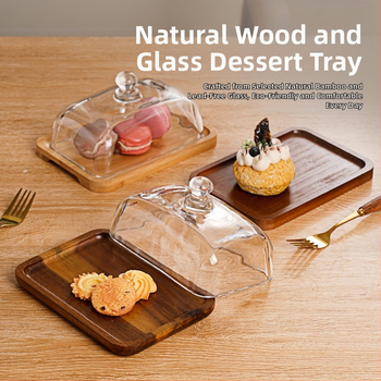 Piiriülene kuummüügisuupiste-magustoidukoogi magustoidutaldrik ristkülikukujuline akaatsiapuust võitaldrik klaasist kaanega juustuvõitaldrik