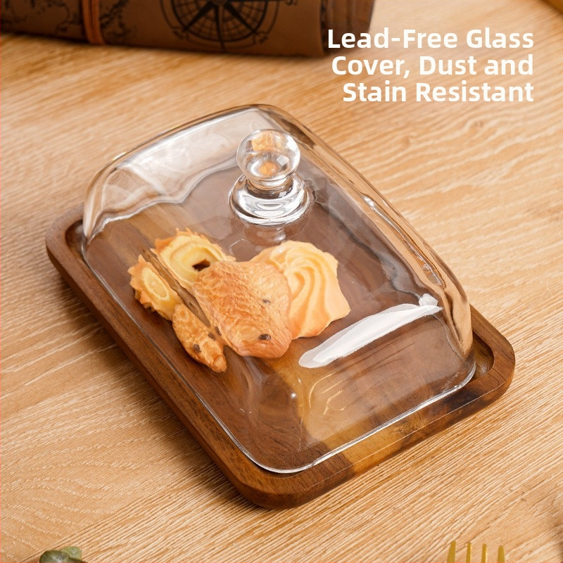 Трансгранична гореща продажба на закуски, десертни торти, десертна чиния, правоъгълна чиния за масло от акациево дърво, стъклена чиния за масло със сирене