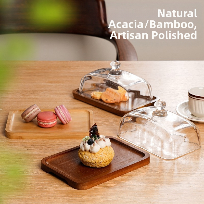 Трансгранична гореща продажба на закуски, десертни торти, десертна чиния, правоъгълна чиния за масло от акациево дърво, стъклена чиния за масло със сирене