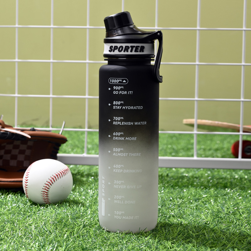 Sportinis vandens butelis 1000 ml didelės talpos tiesioginio gėrimo puodelis lauko krepšys sportinis vandens puodelis matinio gradiento spalvos vandens butelis