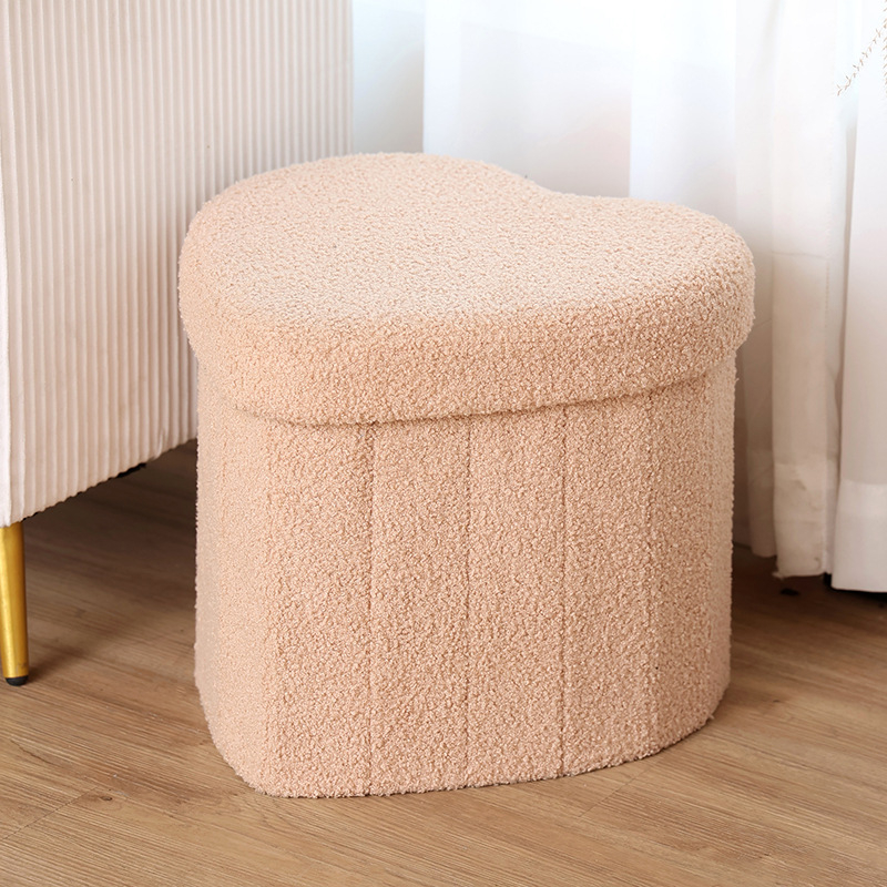 Daudzfunkcionāls persiku sirds formas rotaļu samta uzglabāšanas krēsls, saliekams uzglabāšanas krēsls, īpašas formas kaste, jēra samta apavu pārtinamā krēsla uzglabāšanas kaste