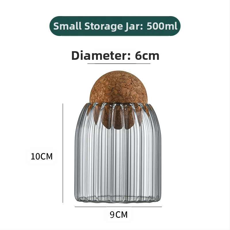 Сферичен корков гофриран запечатан буркан Кухненски запечатан гофриран буркан за съхранение с корков капак Буркан за съхранение от високо боросиликатно стъкло