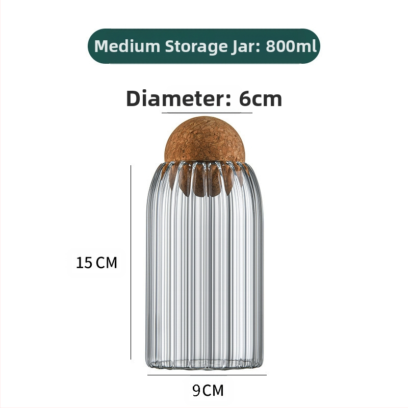 Сферичен корков гофриран запечатан буркан Кухненски запечатан гофриран буркан за съхранение с корков капак Буркан за съхранение от високо боросиликатно стъкло