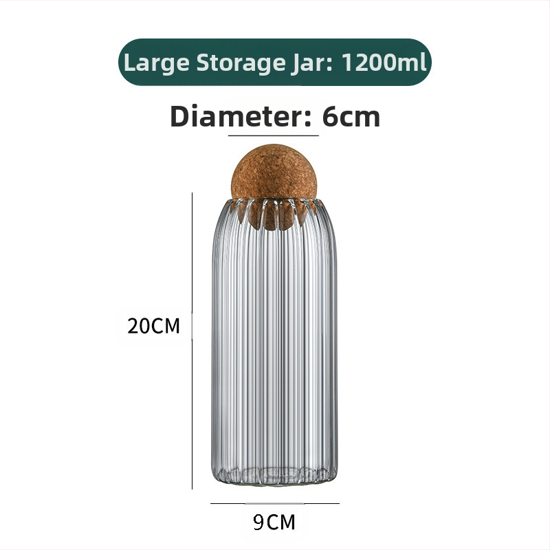 Сферичен корков гофриран запечатан буркан Кухненски запечатан гофриран буркан за съхранение с корков капак Буркан за съхранение от високо боросиликатно стъкло