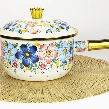 Emalinis puodas Emalinis emalinis pieno puodas Vienos rankenos pieno puodas Sriubos puodas Sutirštintas kūdikių maisto papildas su dangčiu Internetas Populiarus ypač storas