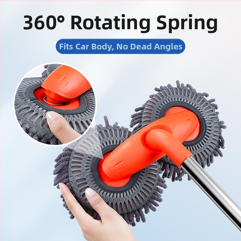 Комплект инструменти за автомивка Car Essentials, моп за автомивка с двойна глава и дълга дръжка, прибиращ се моп с мека четка