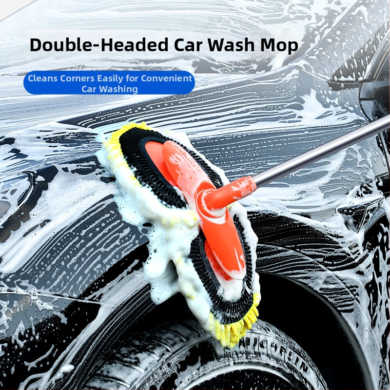 Automobilio plovimo įrankių rinkinys, dvigalvis ilgakojis šepetys, ištraukiama šluostė, minkštas šepetys