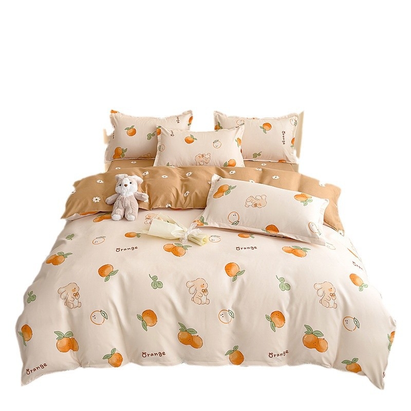 Egyszerű őszi és téli vastagított csiszolású négyrészes szett kollégiumi friss pamut ágyneműhuzat háromrészes szett bőrbarát pamut meztelen alváshoz