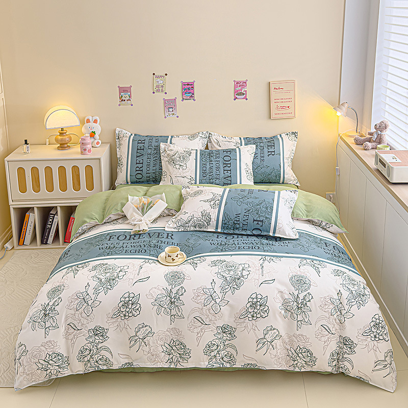 Egyszerű őszi és téli vastagított csiszolású négyrészes szett kollégiumi friss pamut ágyneműhuzat háromrészes szett bőrbarát pamut meztelen alváshoz