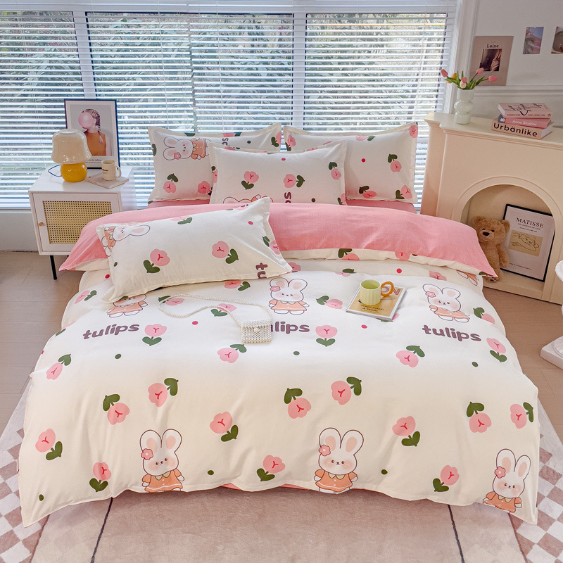 Egyszerű őszi és téli vastagított csiszolású négyrészes szett kollégiumi friss pamut ágyneműhuzat háromrészes szett bőrbarát pamut meztelen alváshoz