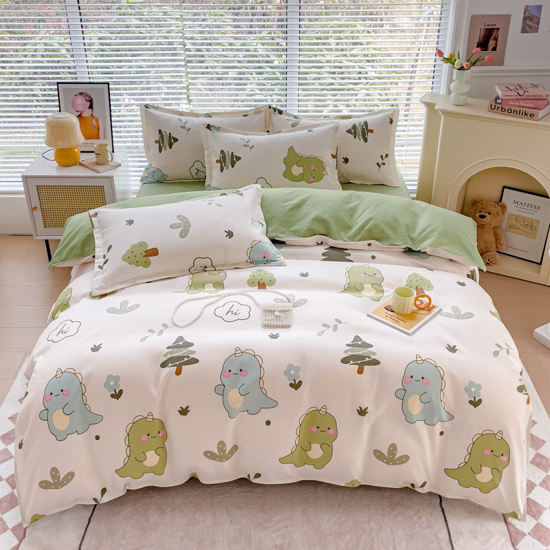 Egyszerű őszi és téli vastagított csiszolású négyrészes szett kollégiumi friss pamut ágyneműhuzat háromrészes szett bőrbarát pamut meztelen alváshoz