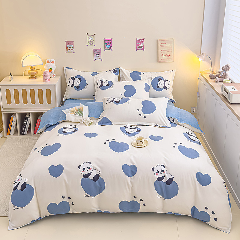 Egyszerű őszi és téli vastagított csiszolású négyrészes szett kollégiumi friss pamut ágyneműhuzat háromrészes szett bőrbarát pamut meztelen alváshoz