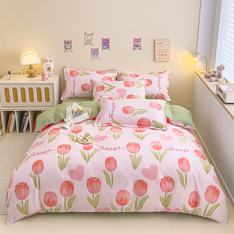 Egyszerű őszi és téli vastagított csiszolású négyrészes szett kollégiumi friss pamut ágyneműhuzat háromrészes szett bőrbarát pamut meztelen alváshoz