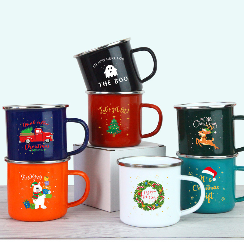 Jõuluemailiga tassi kinkekarbi teekann suure mahutavusega tilgakindel isiksus interneti kuulsuste kodune veetass kruus kinketass