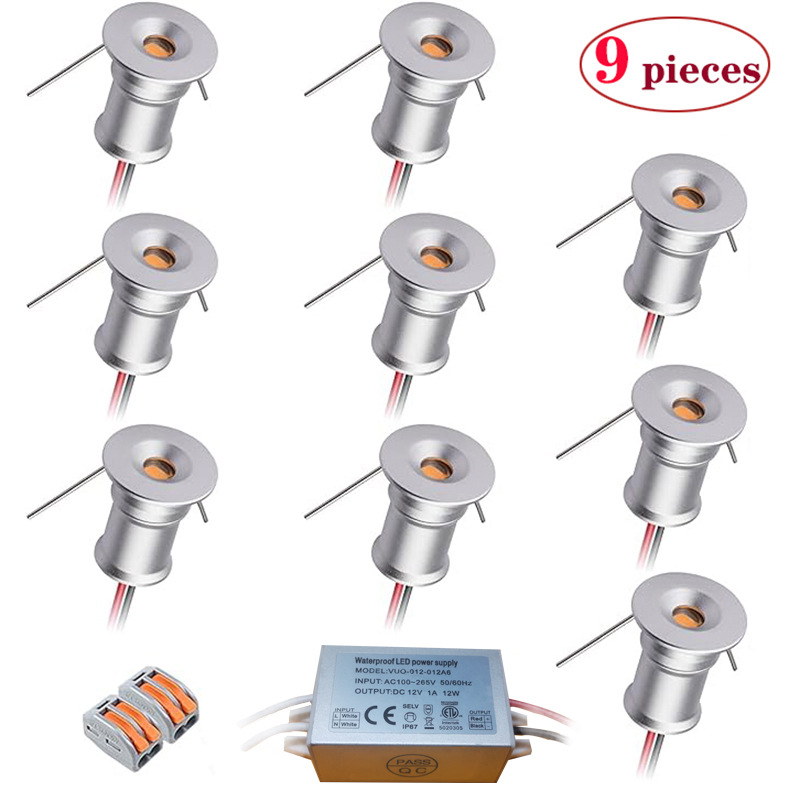 1W LED мини луна за вграждане, 9 комплекта с 12V захранване, 1 сребристо-черна лампа тип звезда, нагряване през граница