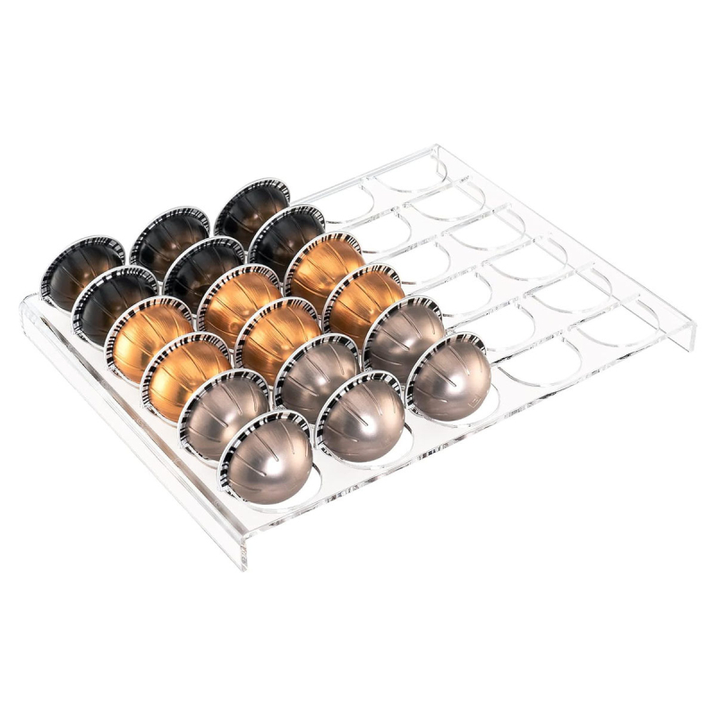 Piiriülene akrüülist painutuskohvikapsli riiul läbipaistev köögikohviku baarikapi sahtli viimistlusriiul