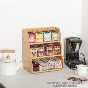 Κουτί αποθήκευσης φακέλων τσαγιού από μπαμπού, βάση αποθήκευσης τριών στρώσεων για φακέλους καφέ, σταθμός καφέ, κουτί αποθήκευσης καφέ με κάψουλες για τσάι