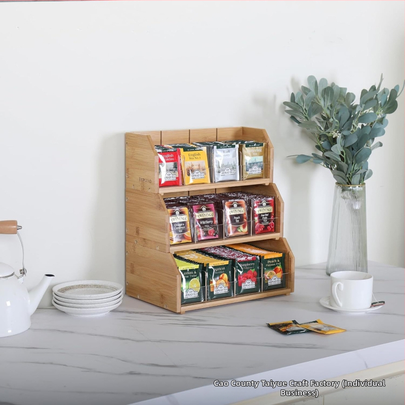 Кутия за съхранение на бамбукови пакетчета чай, трислойна стойка за съхранение на кафени пакетчета, кутия за съхранение на капсули кафе в кафена станция