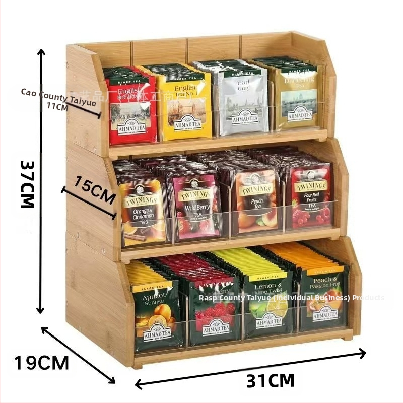Κουτί αποθήκευσης φακέλων τσαγιού από μπαμπού, βάση αποθήκευσης τριών στρώσεων για φακέλους καφέ, σταθμός καφέ, κουτί αποθήκευσης καφέ με κάψουλες για τσάι