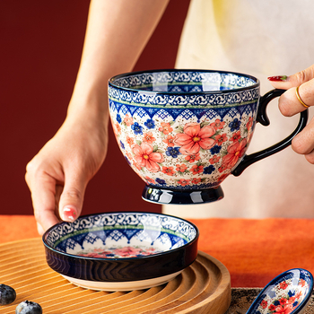 Poola kruus keraamiline tass kaanega vintage hommikusöögitass peen kontoriveetass majapidamiskohvitass hulgimüük