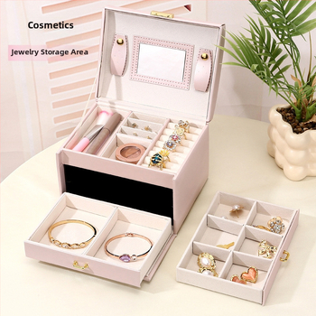 Határon átnyúló ingyenes szállítás háromrétegű bőr ékszerdoboz dupla fiókos ékszer fülbevaló nyaklánc ékszer egyszerű skandináv stílusú vastagító