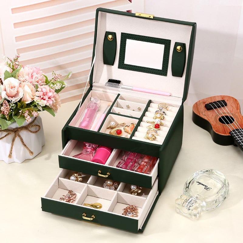 Határon átnyúló ingyenes szállítás háromrétegű bőr ékszerdoboz dupla fiókos ékszer fülbevaló nyaklánc ékszer egyszerű skandináv stílusú vastagító