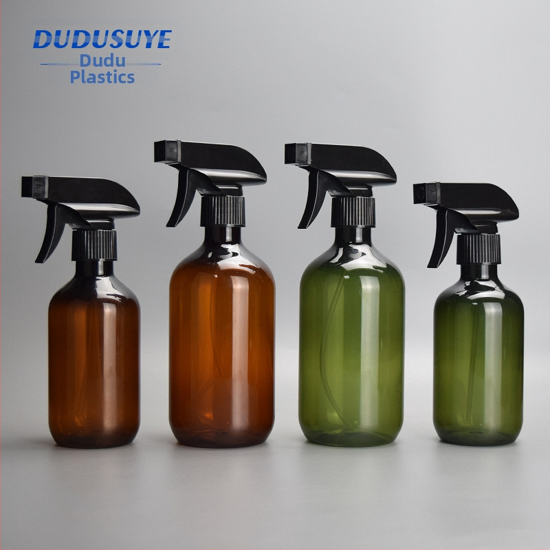 300/500 ml brūna zaļa kvadrātveida pistoles smidzināšanas pudele, apakšpudeles dezinfekcijas ūdens pudele, spirta smidzināšanas pudele, dārzkopības laistīšanas pudele