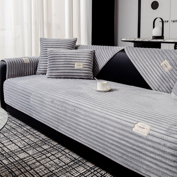 Есенно-зимна кремава плюшена възглавница за диван от висок клас 2025, нова, неплъзгаща се, прав ред, висококачествена топла кожена възглавница за диван, плат