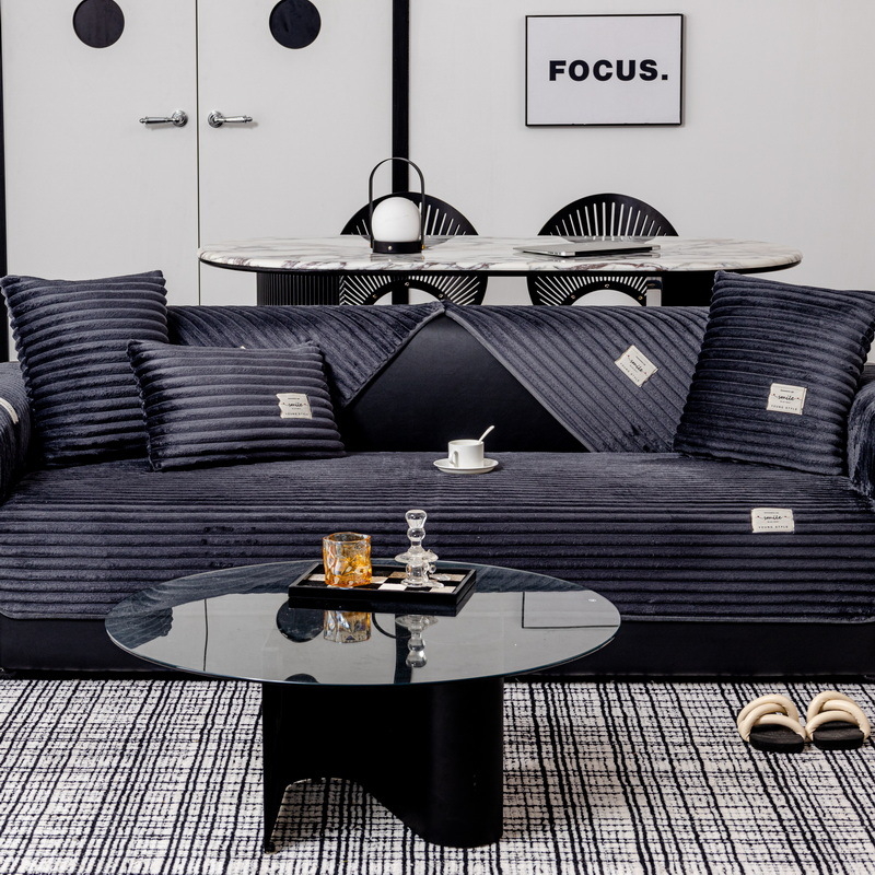 Есенно-зимна кремава плюшена възглавница за диван от висок клас 2025, нова, неплъзгаща се, прав ред, висококачествена топла кожена възглавница за диван, плат