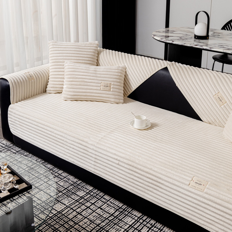 Есенно-зимна кремава плюшена възглавница за диван от висок клас 2025, нова, неплъзгаща се, прав ред, висококачествена топла кожена възглавница за диван, плат