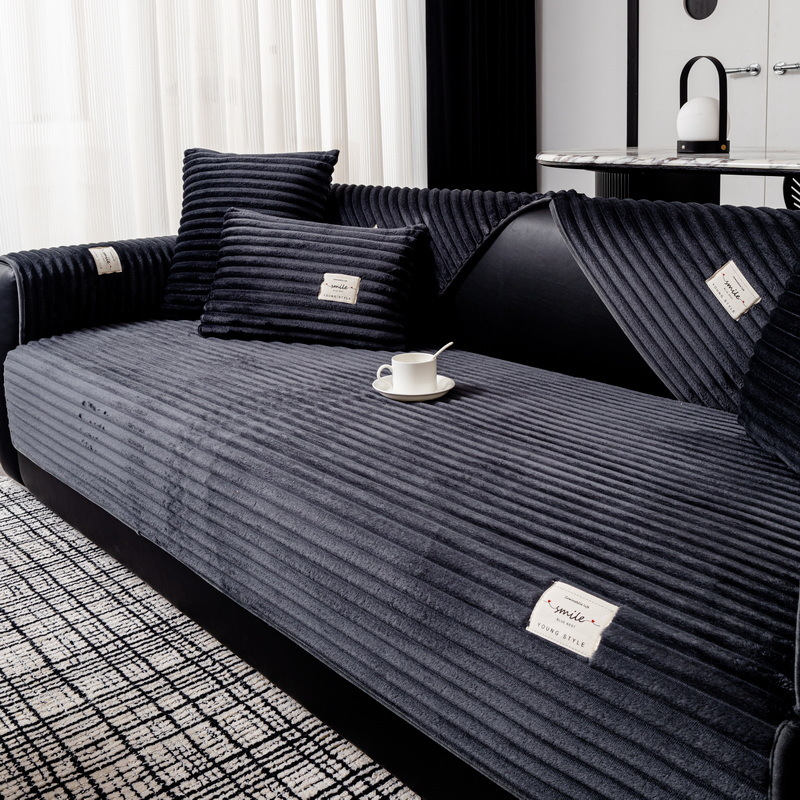 Есенно-зимна кремава плюшена възглавница за диван от висок клас 2025, нова, неплъзгаща се, прав ред, висококачествена топла кожена възглавница за диван, плат