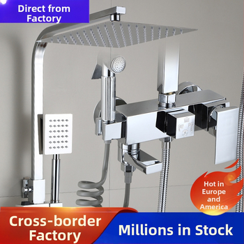 Juodas termostatinis dušo komplektas, visas varinis, karšto ir šalto vandens maišymo vožtuvas, vonios kambario stiprintuvo dušas, vonios kambario tarpvalstybinė didmeninė prekyba