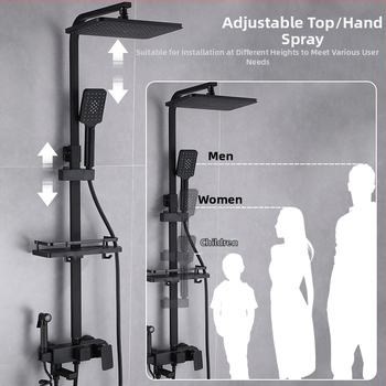 Juodas termostatinis dušo komplektas, visas varinis, karšto ir šalto vandens maišymo vožtuvas, vonios kambario stiprintuvo dušas, vonios kambario tarpvalstybinė didmeninė prekyba