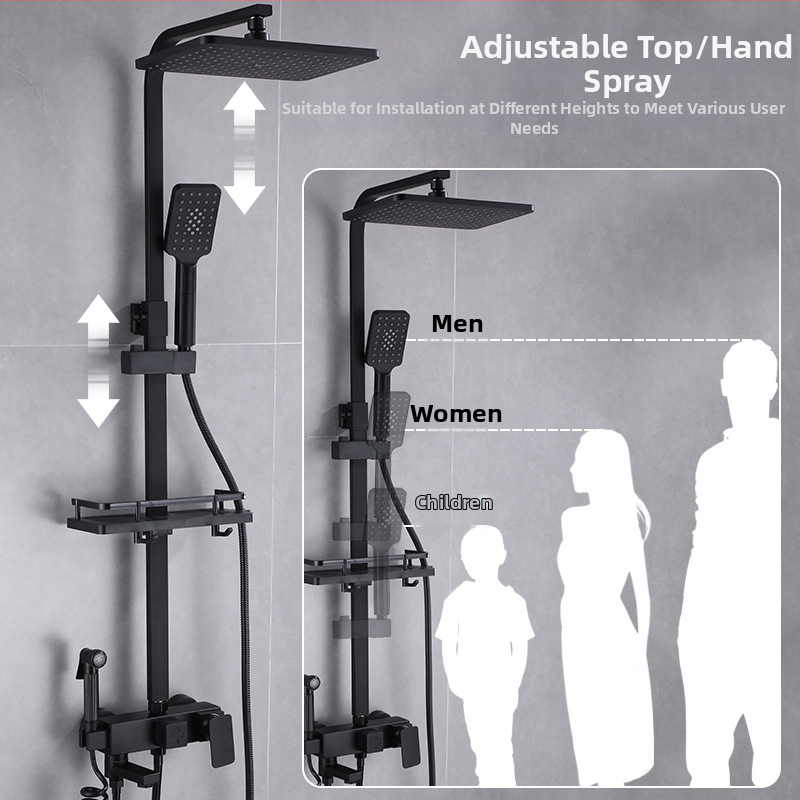 Черен термостатичен душ комплект, изцяло меден смесителен вентил за топла и студена вода, душ кабина, баня, трансгранична търговия на едро