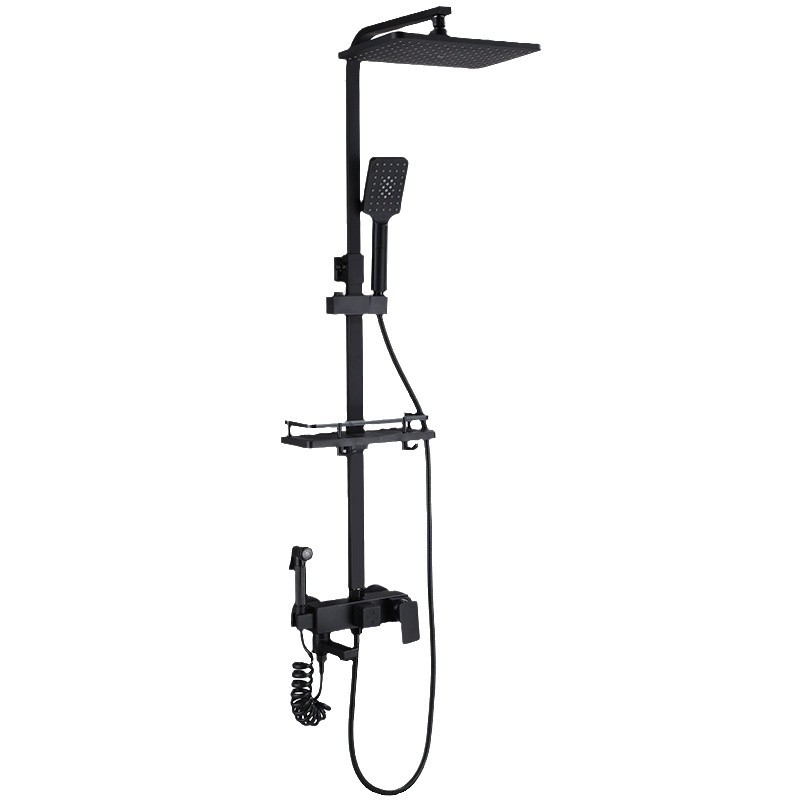 Juodas termostatinis dušo komplektas, visas varinis, karšto ir šalto vandens maišymo vožtuvas, vonios kambario stiprintuvo dušas, vonios kambario tarpvalstybinė didmeninė prekyba
